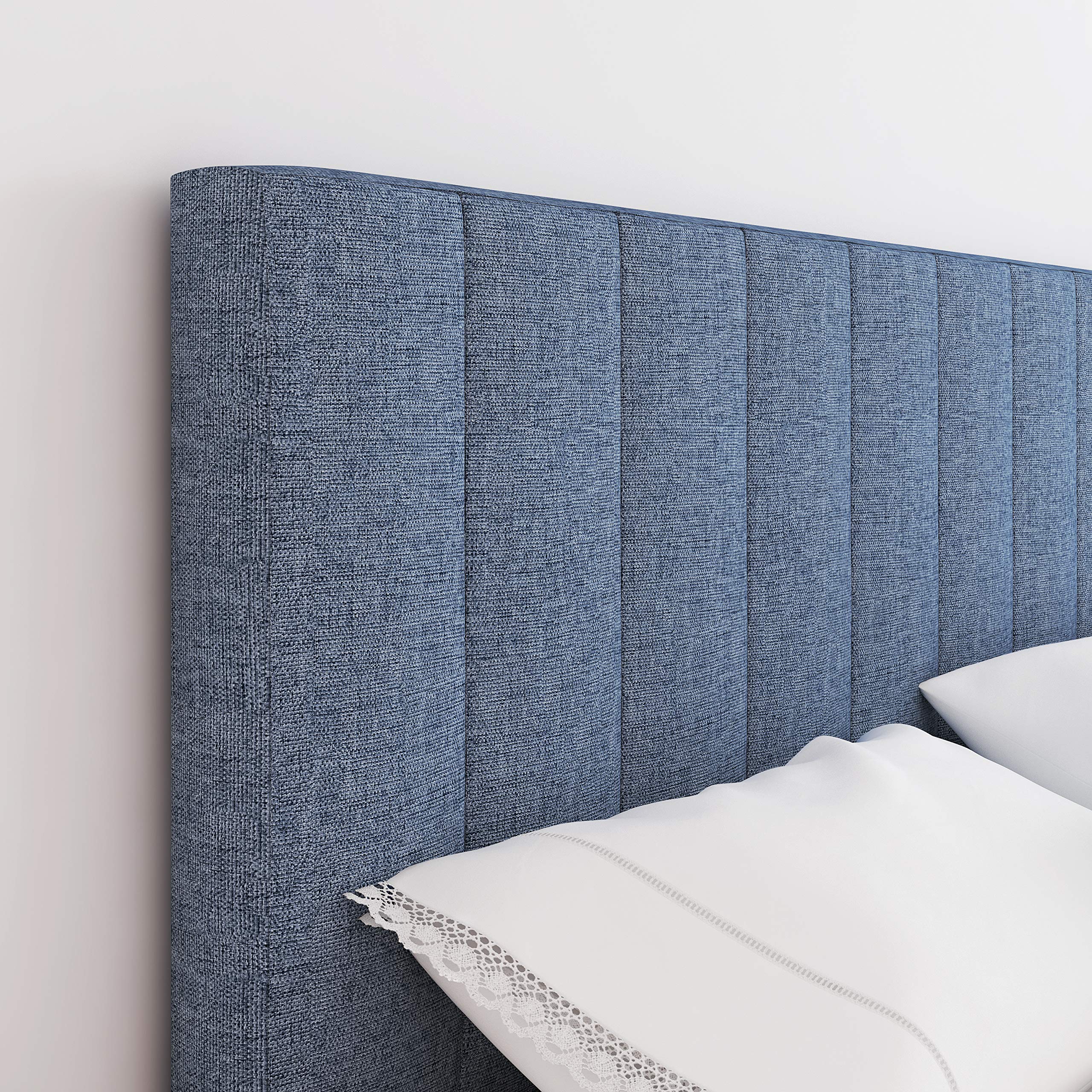 Boyd Sleep Leah Upholstered Vertical Tufted Platform Bed Frame Mattress Foundation With Headboard And Strong Wood Slat Supports: Linen, Blue, Full (Lhbu970Db)
